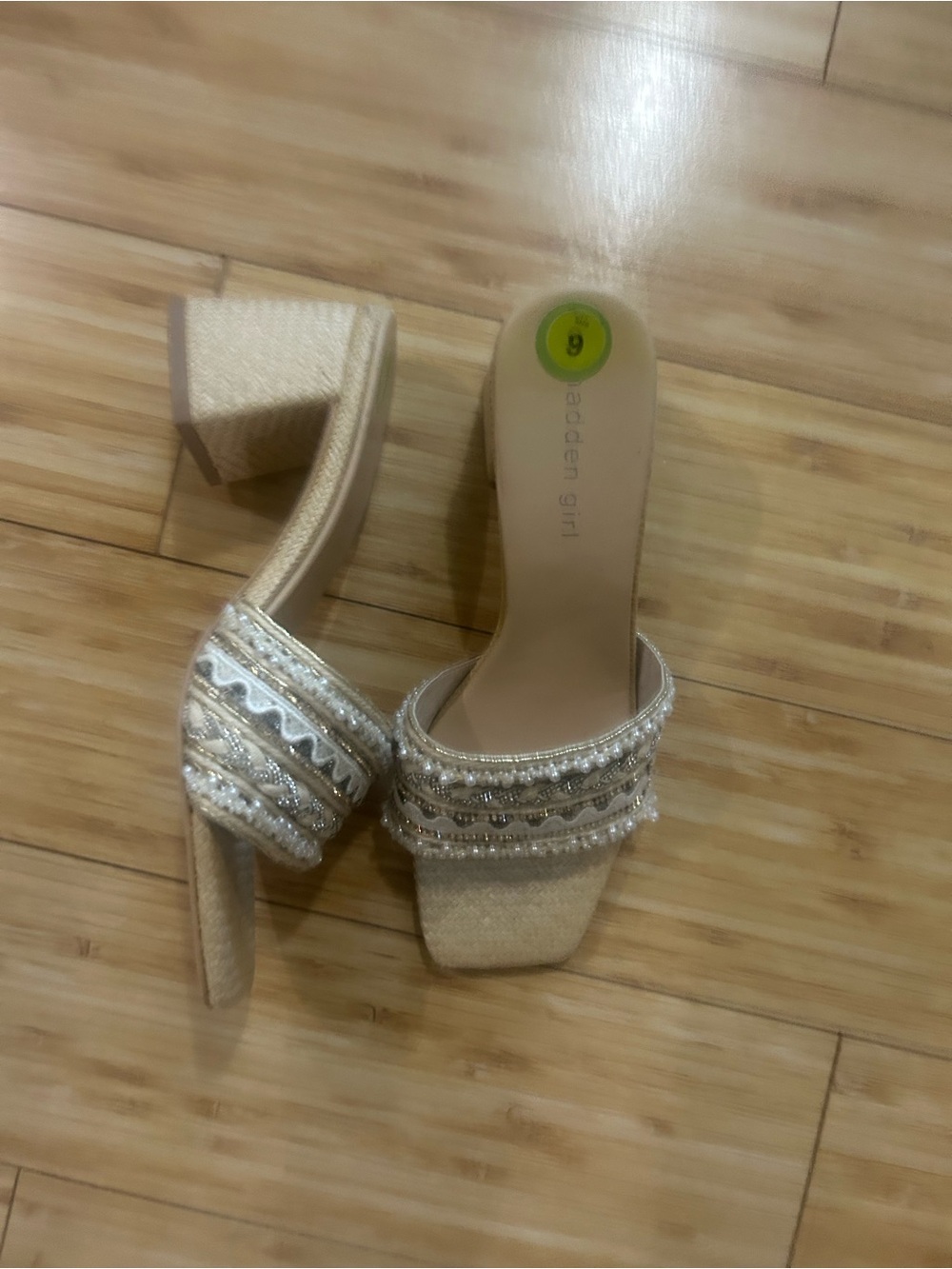 Madden Girl  Ivory Beaded Block Heel Sandals